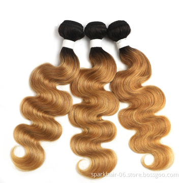 SPARK 10A Ombre Human Hair Bundles 1b/27 Blonde Brazilian Body Wave Bundles Two Tones Ombre Hair Weave Extensions Medium Brown